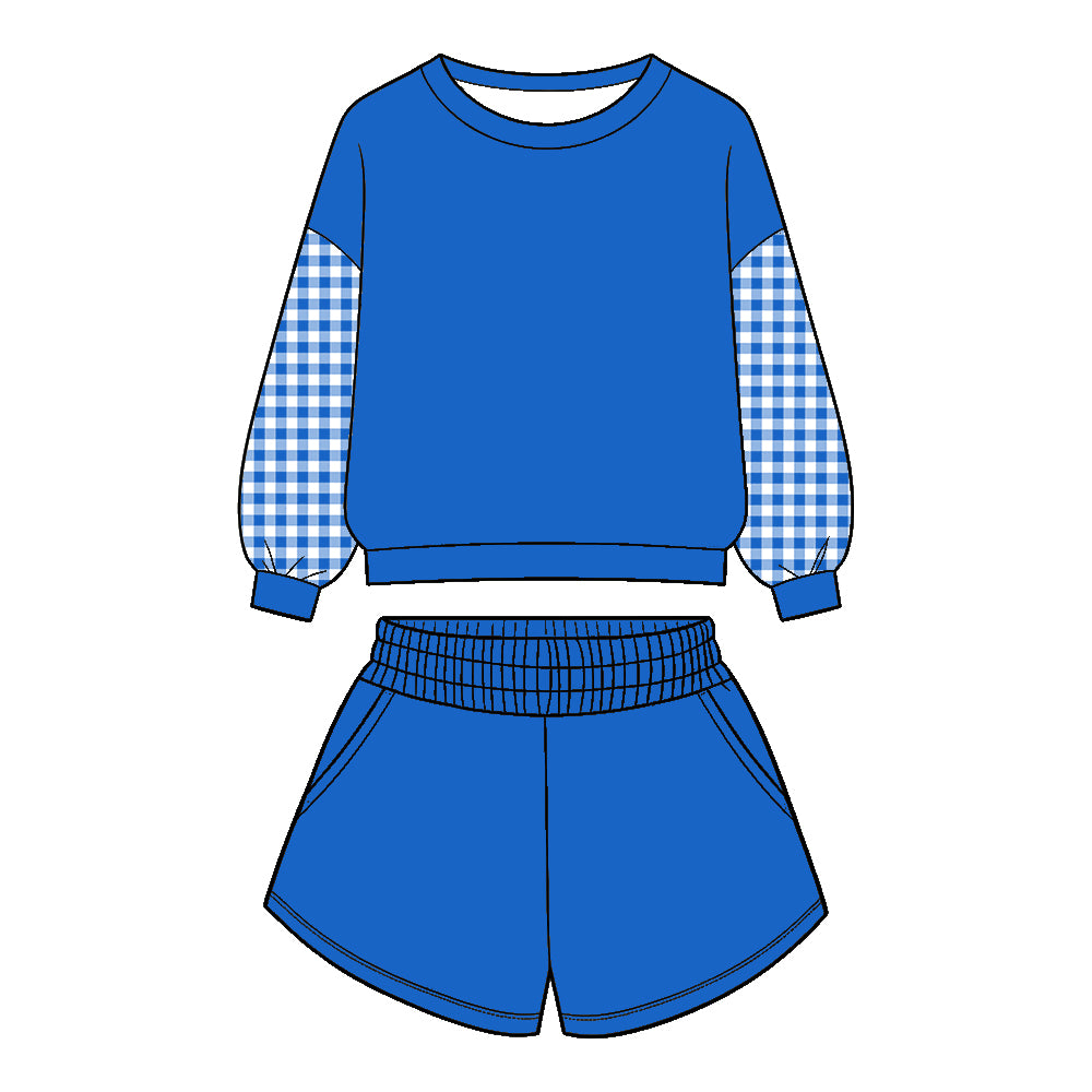 (Preorder new) No moq cotton fabric  Baby Girls And Adult Solid Color Long Sleeve Top Shorts Outfit Set