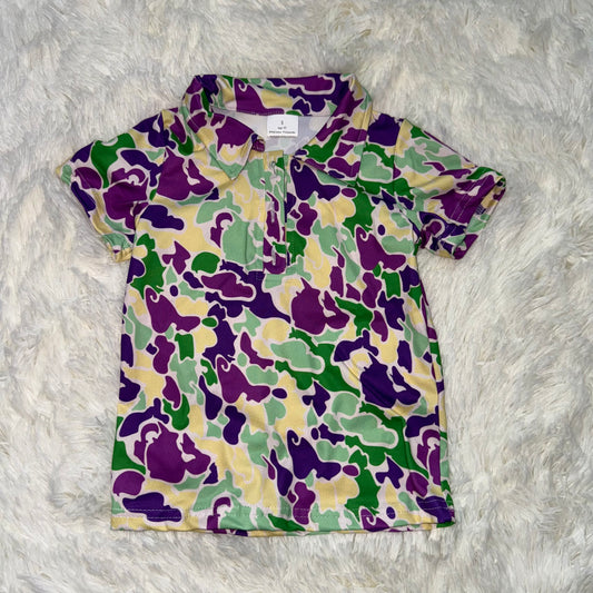10.30 RST BT1345 Baby Boys Mardi Gras Purple Green Yellow Camo Button Polo Shirts Tops