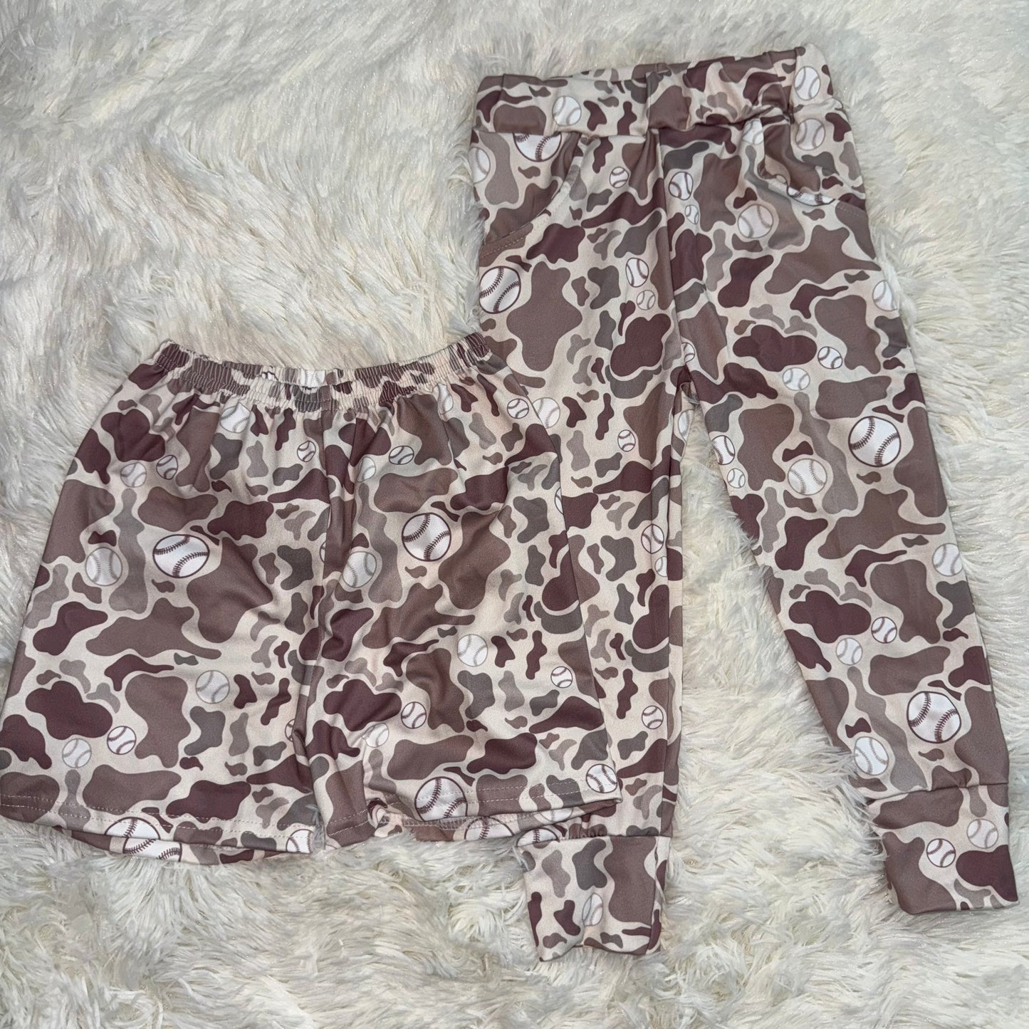 11.4 RST Sibling Baby Boys Khaki Camo Baseballs Pockets Team Legging Pants Shorts Bottom