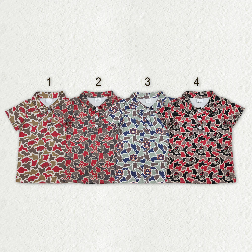 2.11 RST Sibling Baby Boys 4 Colors Short Sleeve Southern Camo Team Button Polo Shirts Top