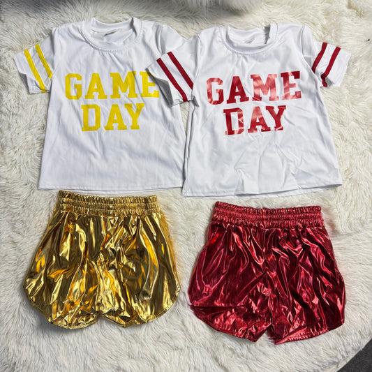 1.7 RST Sibling Baby Girls Game Day Yoga Active Team Tee Shirts Pocket Leather Elastic Bottom Shorts