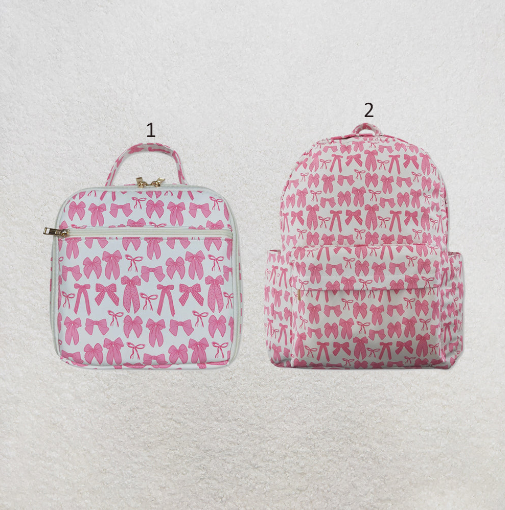 RTS NO MOQ Sibling Baby Kids Pink Bows Print Backpacks Bags Boxes