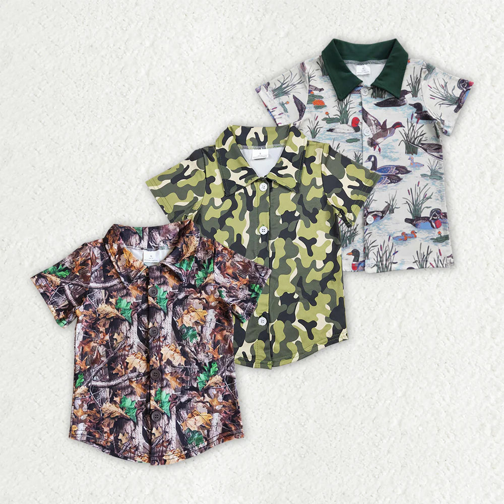 11.15 RST Sibling Baby Boys Camo Ducks Button Up Summer Shirts