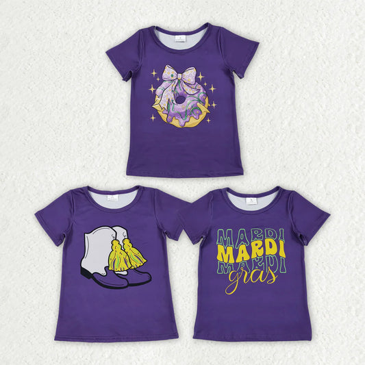 1.5 RST Sibling Baby Girls Purple Short Sleeve Bow Donuts Boots Tassel Mardigras T-shirts Tops