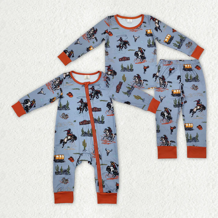 Baby Boys Western Rodeo Bamboo Rompers Pajamas Clothes Sets