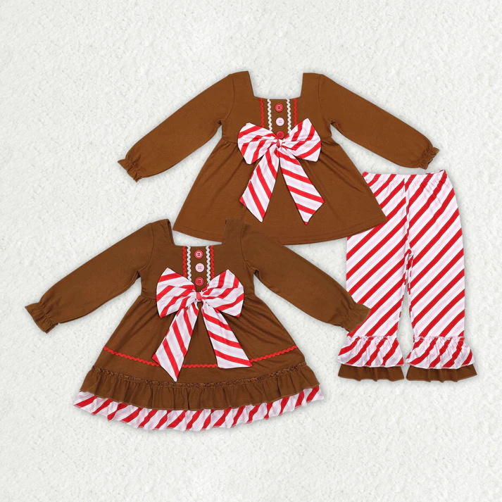 Baby Girls Brown Gingerbread Bow Dresses Clothes Sets