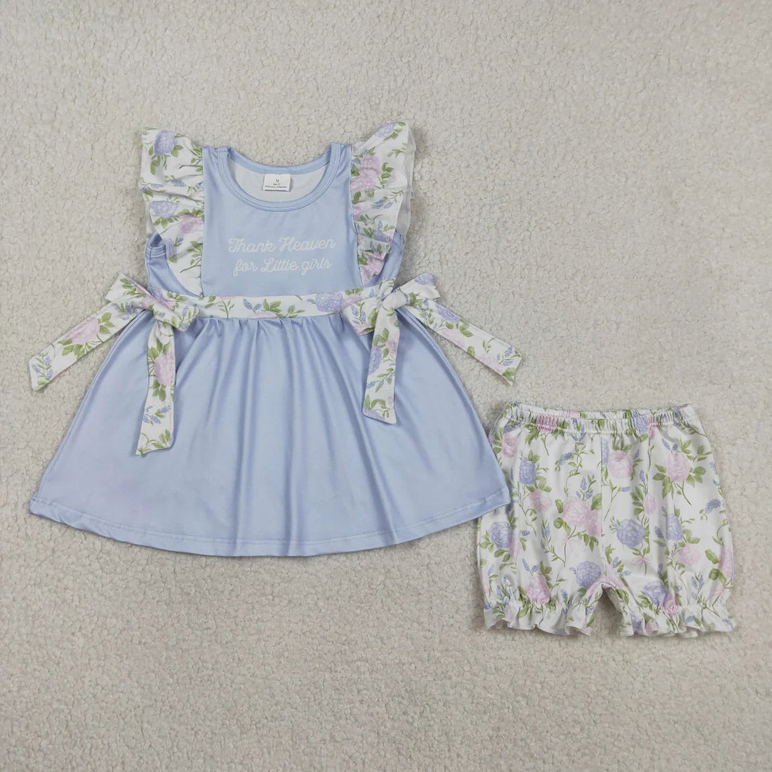 3.20 RTS Sibling Baby Thank Heaven For Little Girls Tunic Ruffle Shorts Clothes Set Rompers