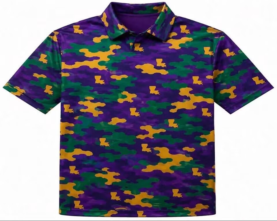 AACNMS01 (Preorder new) No moq Adult Mardi Gras Camouflage Polo Shirt