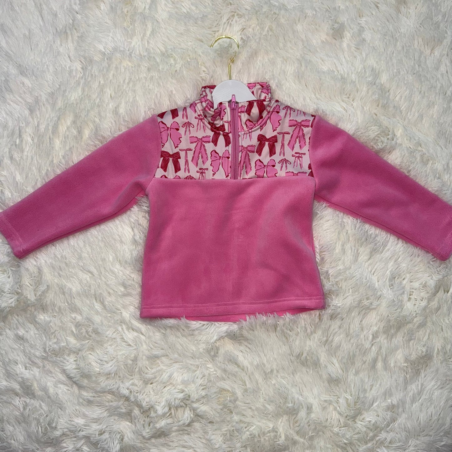 10.30 RST GT1149 Baby Girls Pink Bows Plaid Quatrefoil Zipper Pullover Sherpa Tops