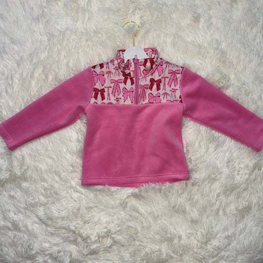 10.30 RST GT1149 Baby Girls Pink Bows Plaid Quatrefoil Zipper Pullover Sherpa Tops