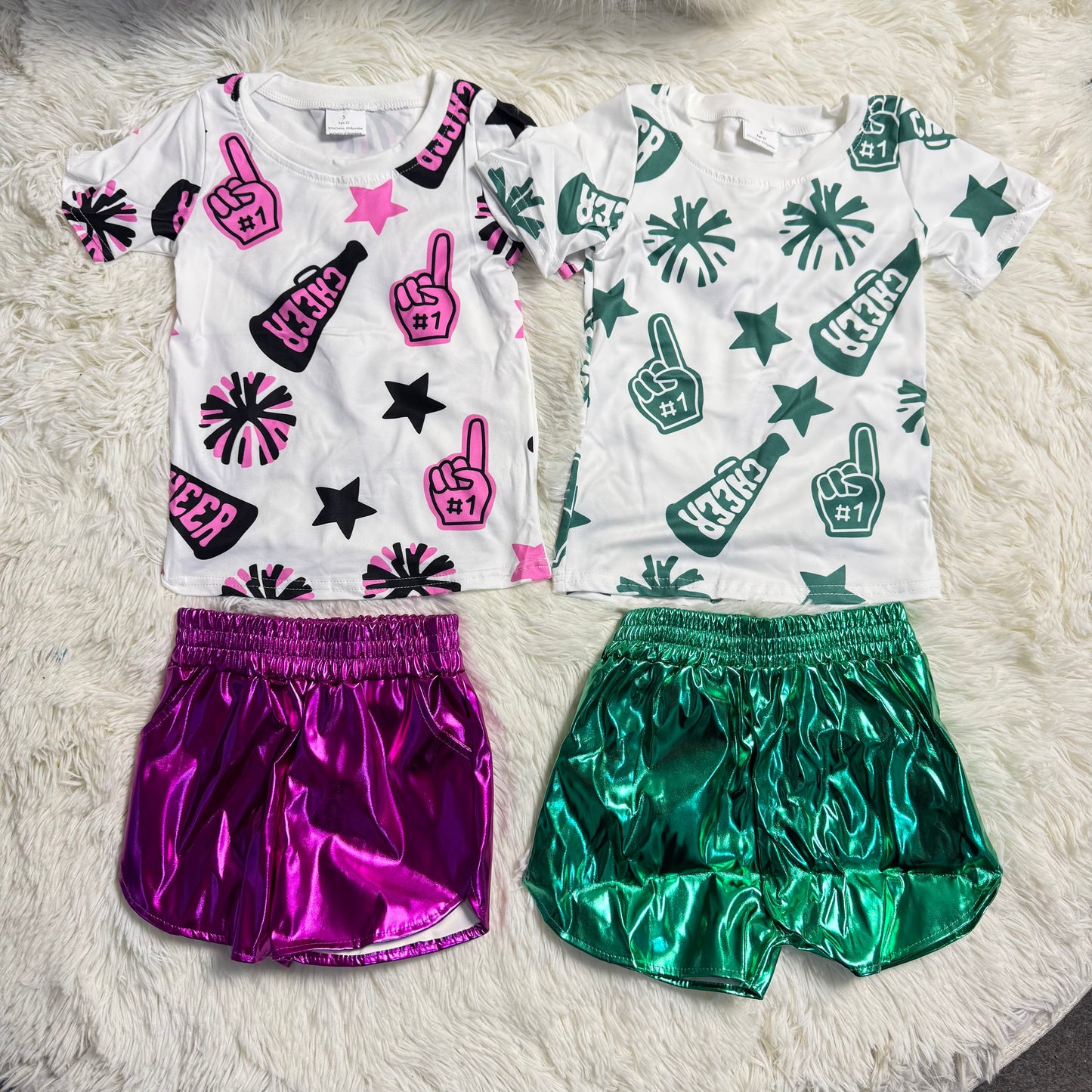 1.7 RST Sibling Baby Girls Short Sleeve Shirts Pocket Leather Elastic Bottom Shorts