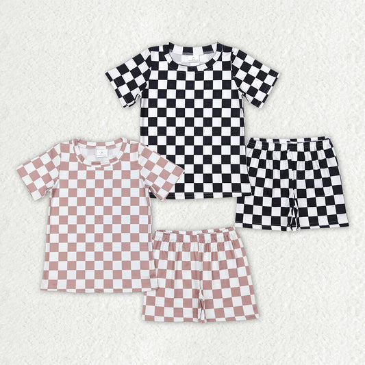 12.9 RTS Sibling Baby Kids Checkered Summer Shorts Pajamas Outfits