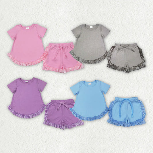 11.12 RTS Sibling Baby Girls Cotton Top Ruffle Shorts Clothes Sets