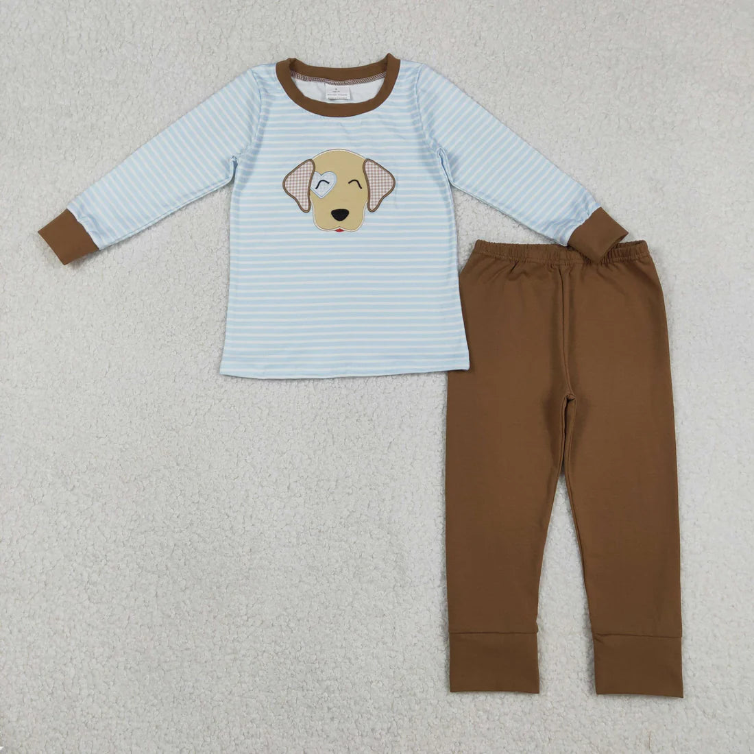 12.16 RTS Sibling Baby Boys Embroidery Dogs Stripe Pants Clothes Set Rompers