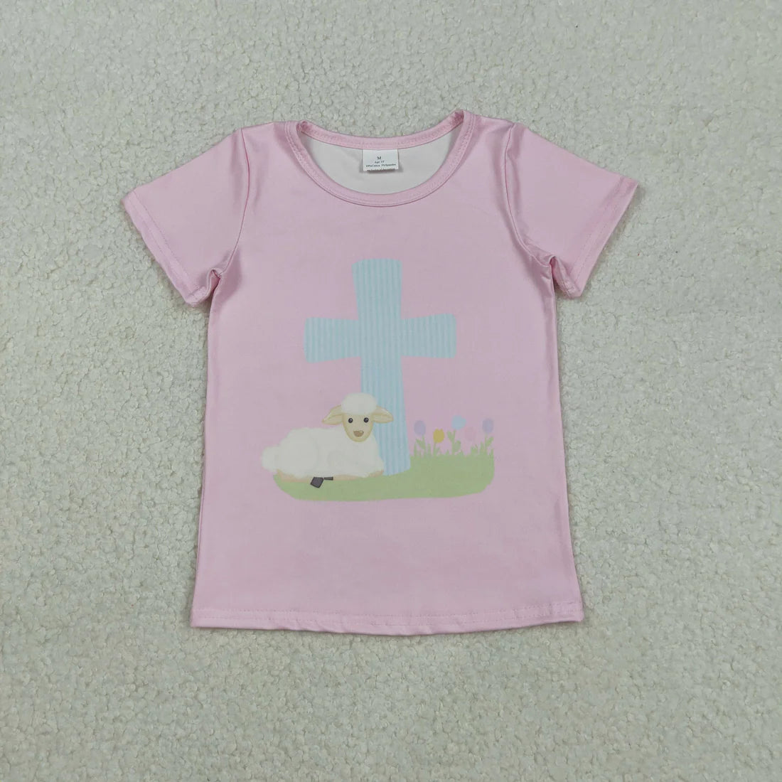 12.6 RST Sibling Baby Girls Short Sleeve Flowers Cross Rabbits Eggs Easter T-shirts Tops