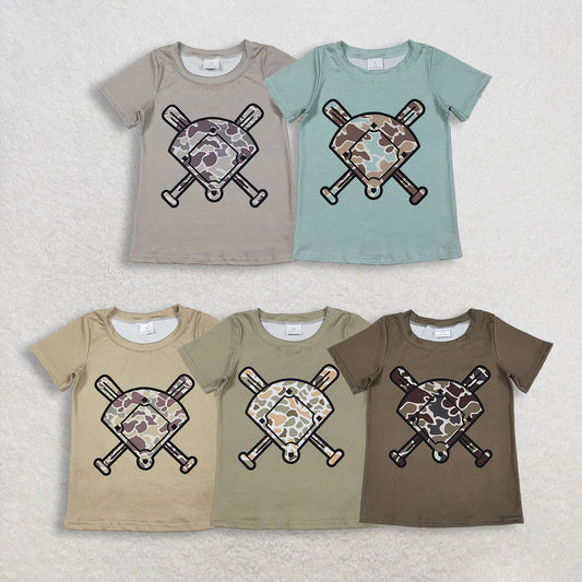 11.19 RST Sibling Baby Boys Short Sleeve Camo Baseballs Team T-shirts Top