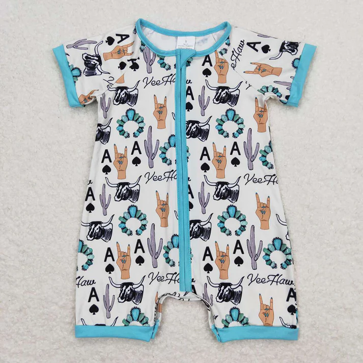 Baby Boys Galloping Horse Short Zip-Up Romper