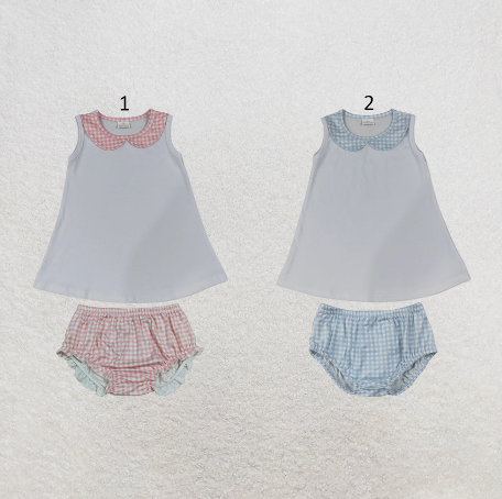 RTS NO MOQ Sibling Baby Check Print Sleeveless Tunic Matching Bummies Casual Outfit
