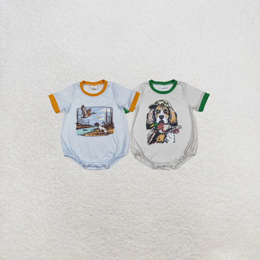 3.20 RTS Sibling Baby Boys Short Sleeve Dogs Ducks Hunting Rompers