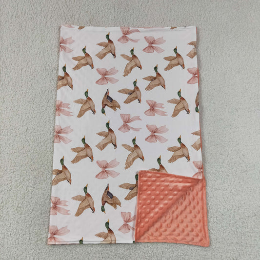 BL0248 RTS NO MOQ （In stock）Baby Cute Pink Bows And Ducks Print Blankets