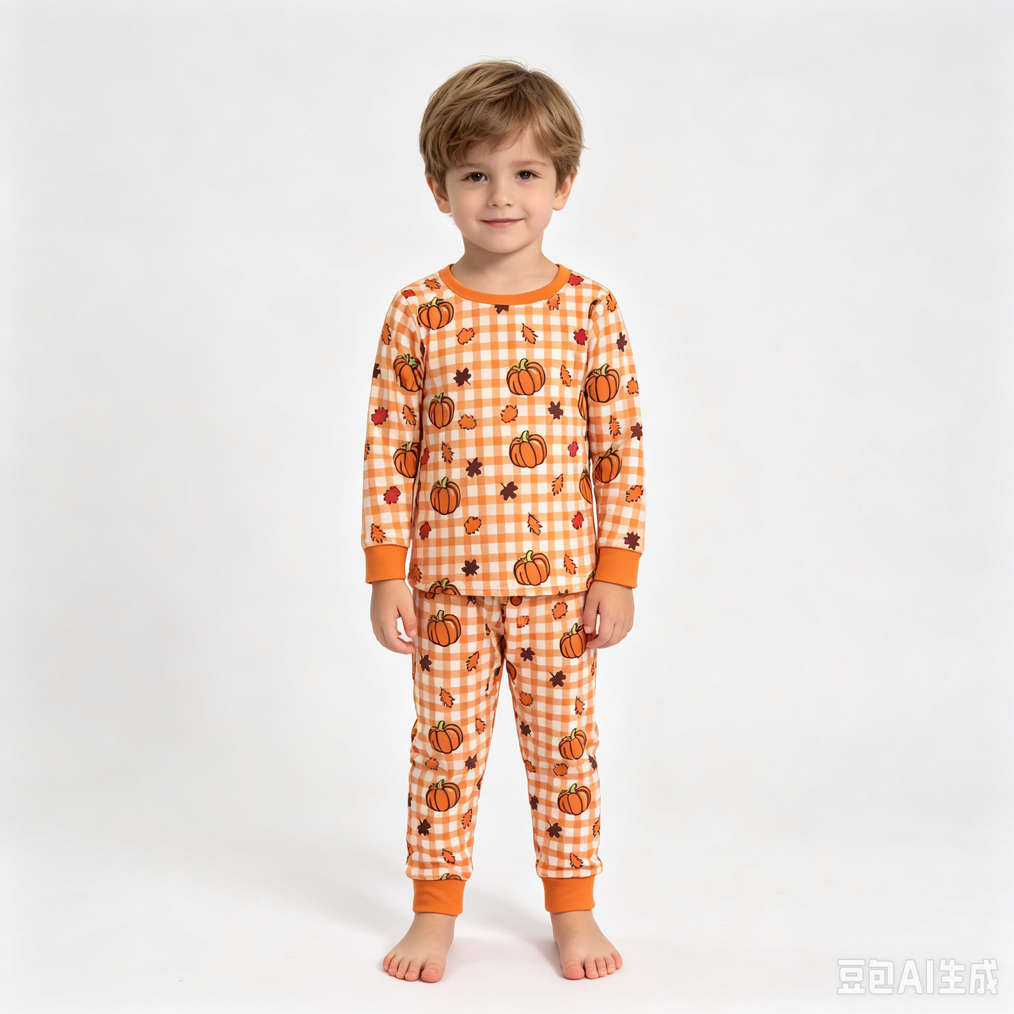 BLP1540（BT1929+P1198）Sample No Moq milk silk Baby Boys Pumpkins Checked Print Top Pockets Pant Fall Casual Set