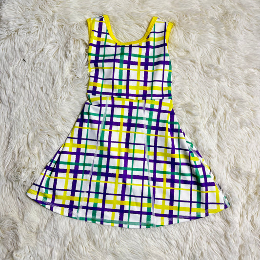 12.24 RST GSD2945 Baby Girls Mardigras Checked Yoga Active Shorts Knee Length Dresses