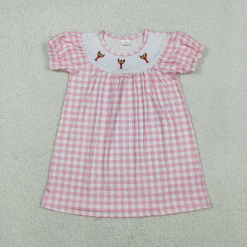 11.8 RTS Sibling Baby Boys Girls Embroidery Anchor Crayfishes Mardigras Checked Clothes Set Dress Romper