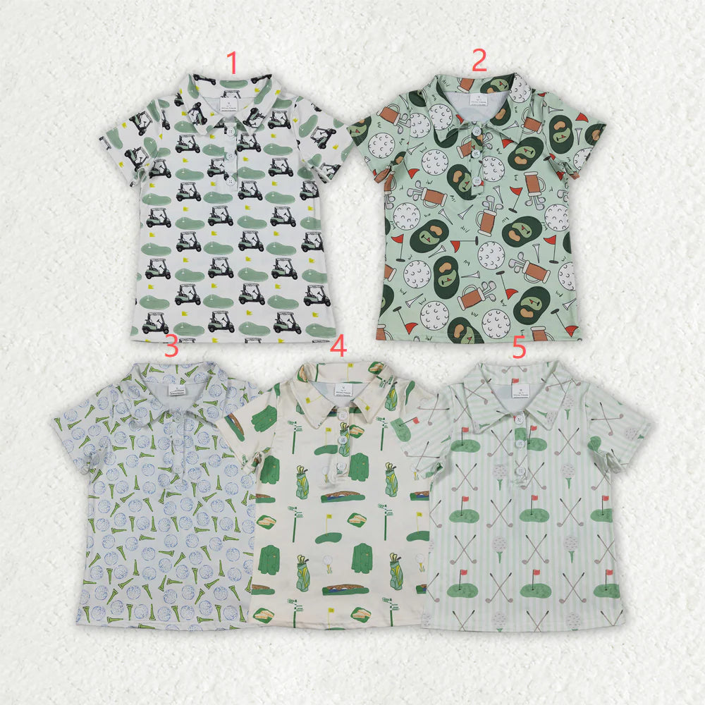 1.7 RST Sibling Baby Boys Golf Flags Button Polo Shirts Top