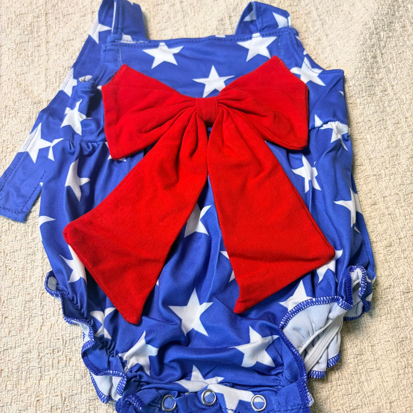 5.5 RTS Sibling Blue straps stars ruffle bow baby kids 4th of july dresses shorts and romper