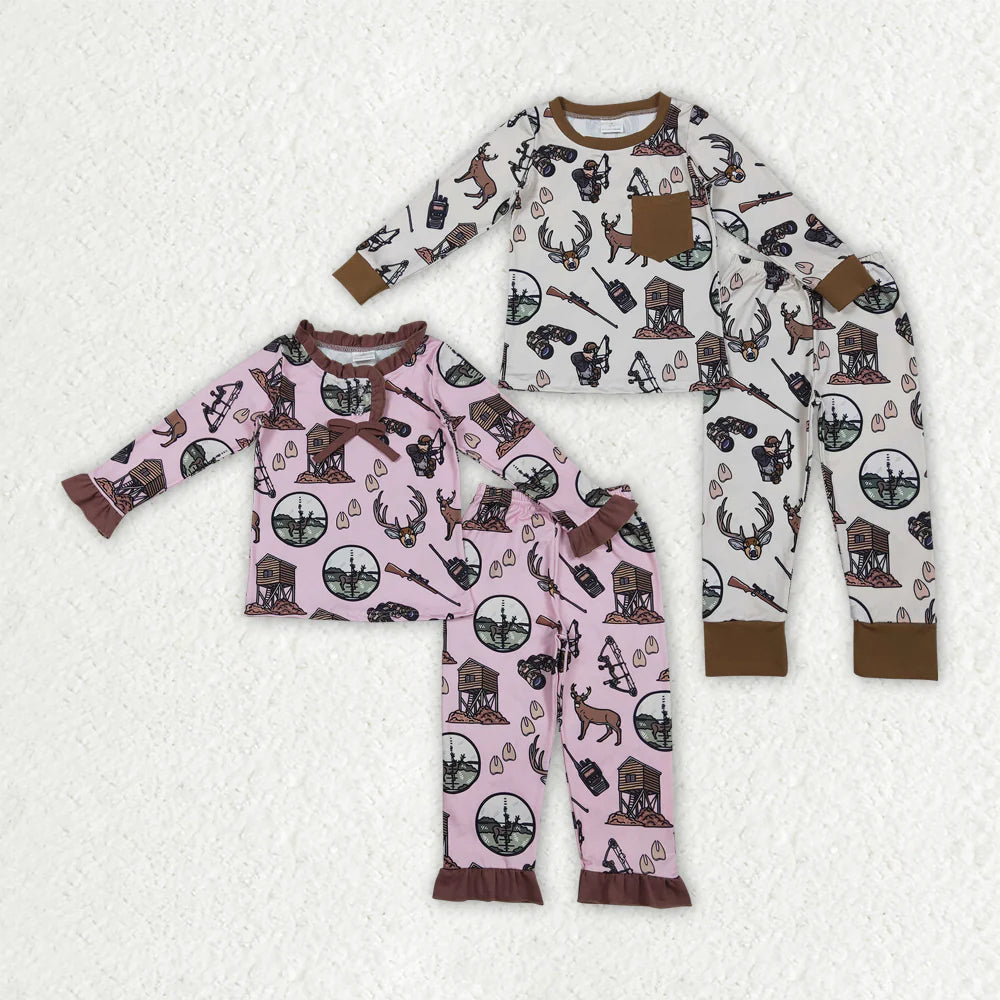 11.22 RTS Sibling Baby Boys Girls Deer Hunting Top Pants Pajamas Sets