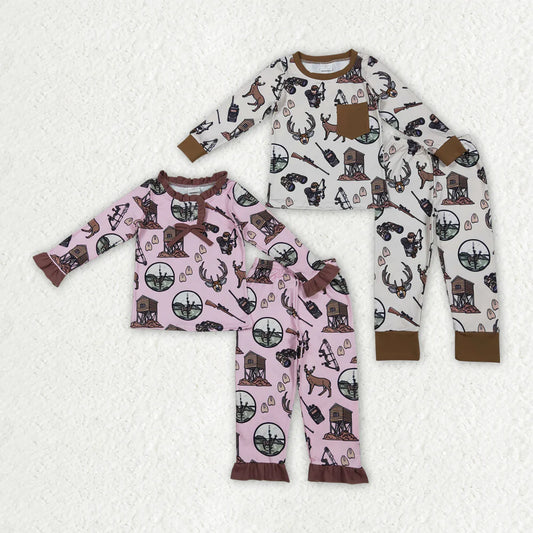 11.22 RTS Sibling Baby Boys Girls Deer Hunting Top Pants Pajamas Sets