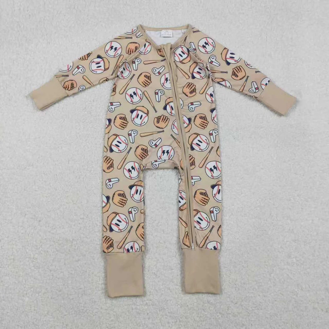 11.12 RTS Sibling Baby Boys Smile Baseballs Top Pant Team Pajamas Sets Zipper Footie Rompers