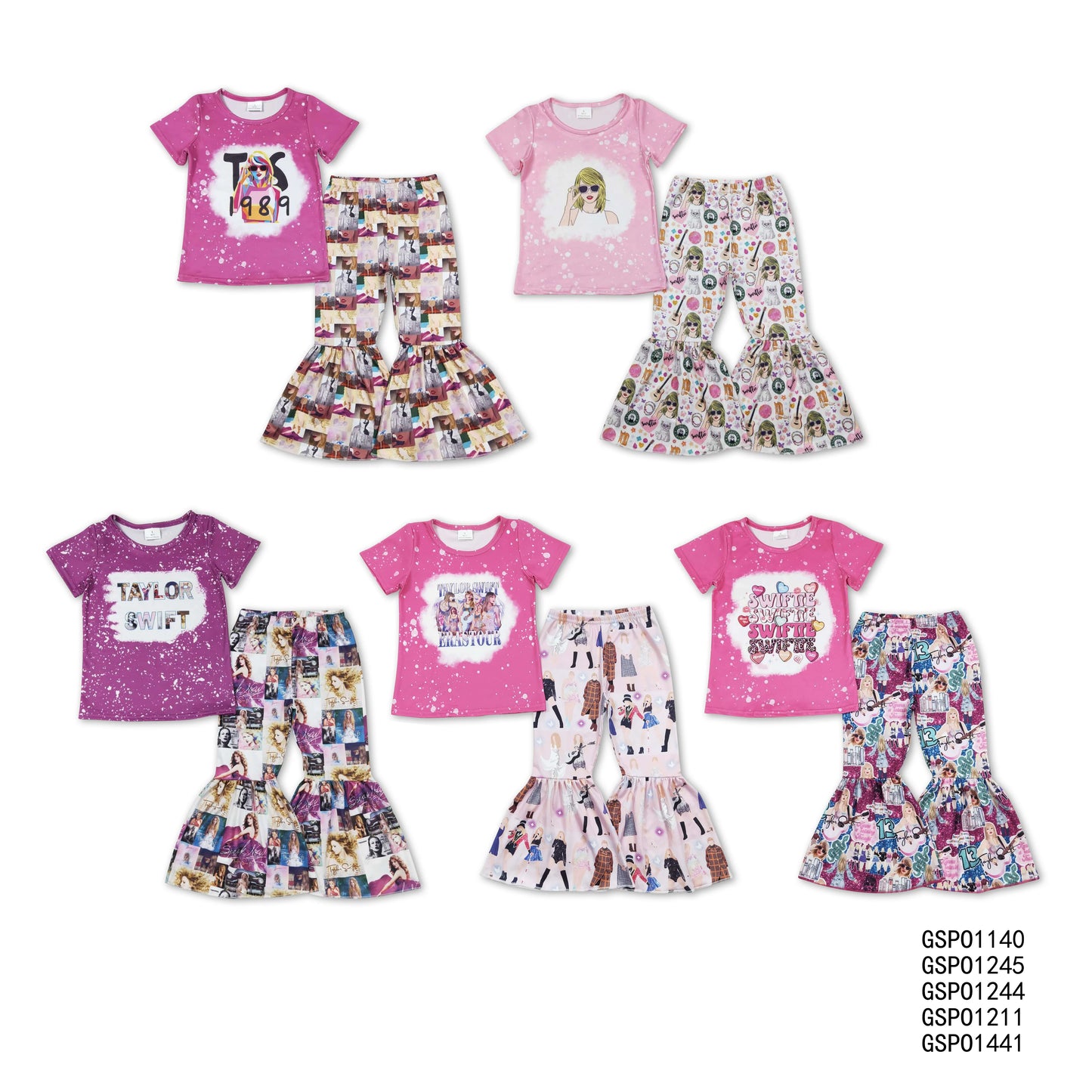 Baby Girls European and American female singer digital print pattern short-sleeved flared pants suit