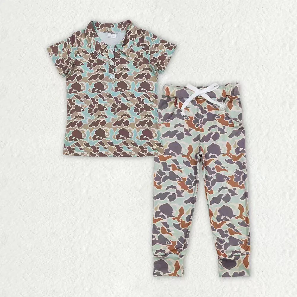 12.8 RTS Sibling Baby Boys Southern Camo Button Shirts Top Shorts Pajamas Clothes Sets