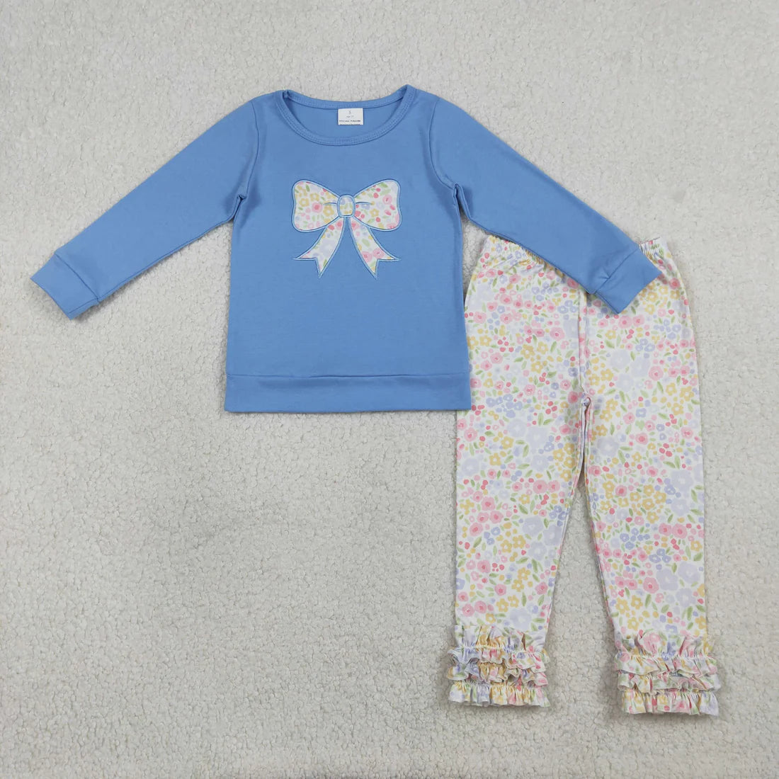 1.15 RTS Sibling Baby Girls Embroidery Floral Bows Top Ruffle Pant Clothes Sets