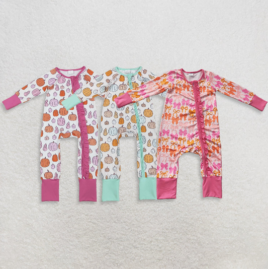 RTS NO MOQ Sibling milk silk Baby Long Sleeve Bow Two Way Zipper Ruffle Cute Rompers