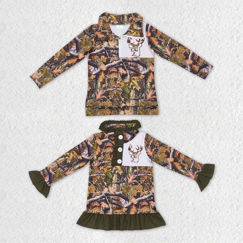 1.15 RTS Sibling Girls Baby Boys Camo Hunting Deer Season Pullover Jackets Tops