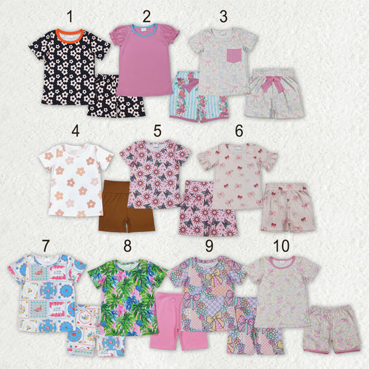 2.27 RTS Sibling Baby Girls Short Sleeve Colorful Flowers Top Shorts Summer Clothes Sets