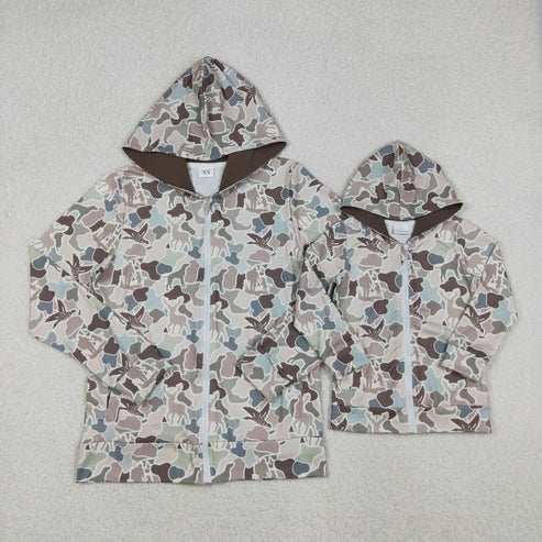 11.1 RTS Adult Men Baby Boys Ducks Deer Dogs Camo Pockets Zipper Hunting Hoodie Jackets Top