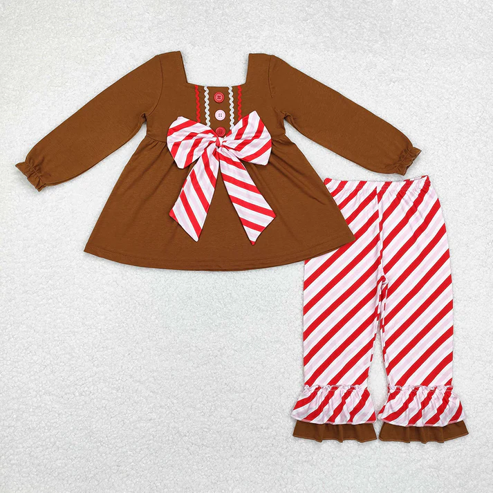 Baby Girls Brown Gingerbread Bow Dresses Clothes Sets