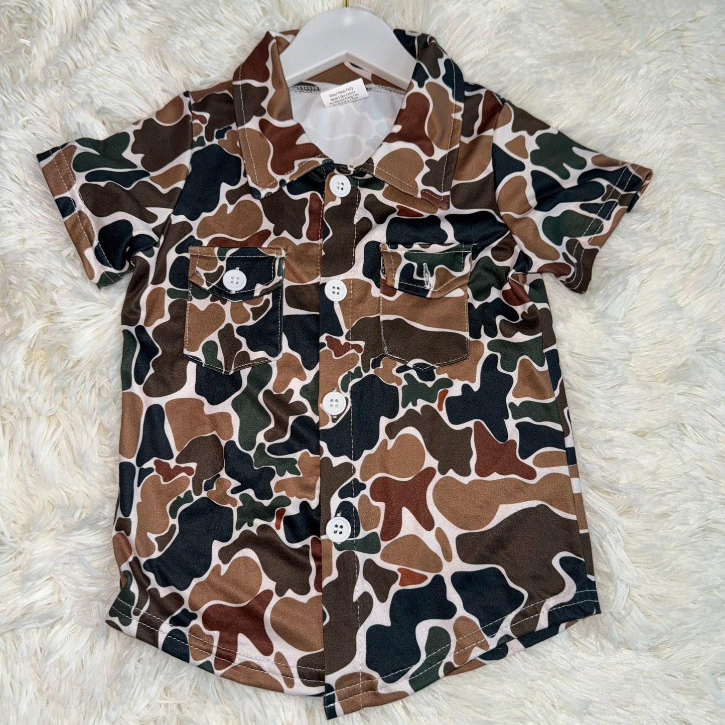 11.6 RST BT1200 Baby Boys Dark Brown Camo Short Sleeves Button Pockets Shirts Tops