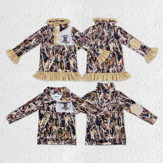 1.15 RTS Sibling Boys Baby Girls Camo Hunting Dog Jackets Pullover Tops