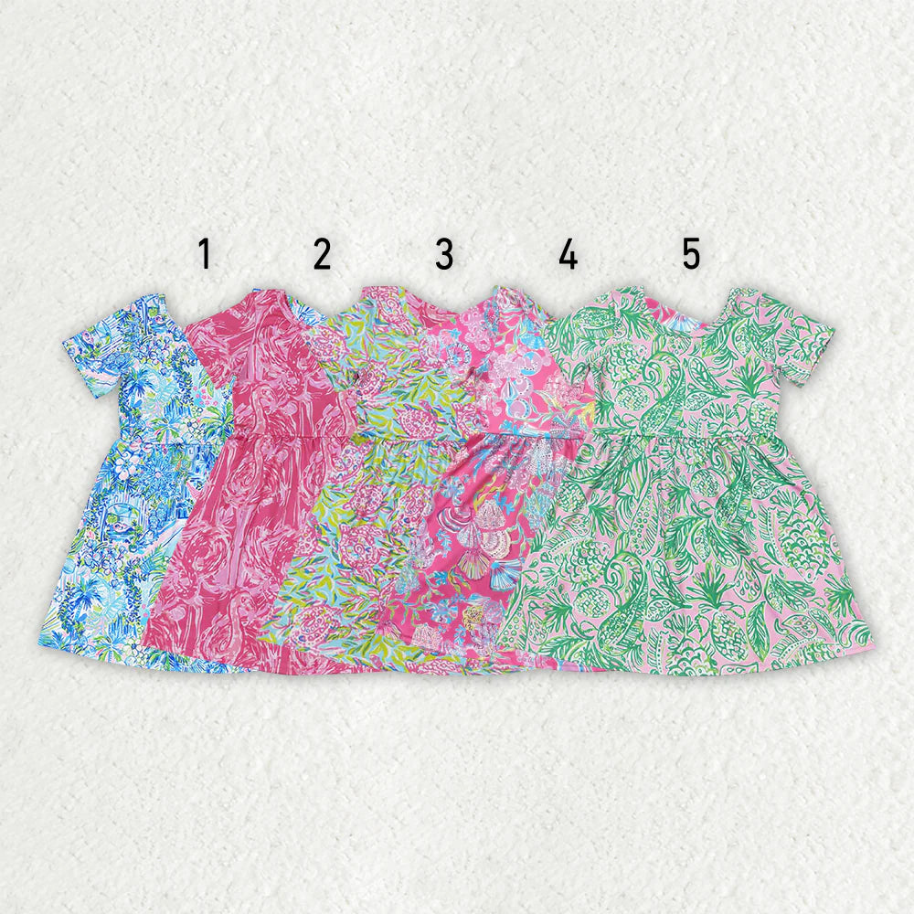 11.29 RST Sibling Baby Girls Sea Flowers Short Sleeve Knee Length Dresses