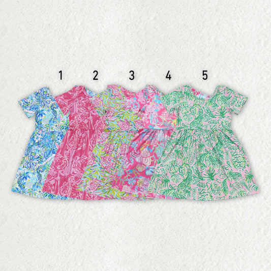11.29 RST Sibling Baby Girls Sea Flowers Short Sleeve Knee Length Dresses