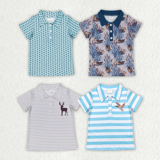 12.8 RST Sibling Baby Boys Ducks Hunting Short Sleeve Buttons Pullovers Shirts Top