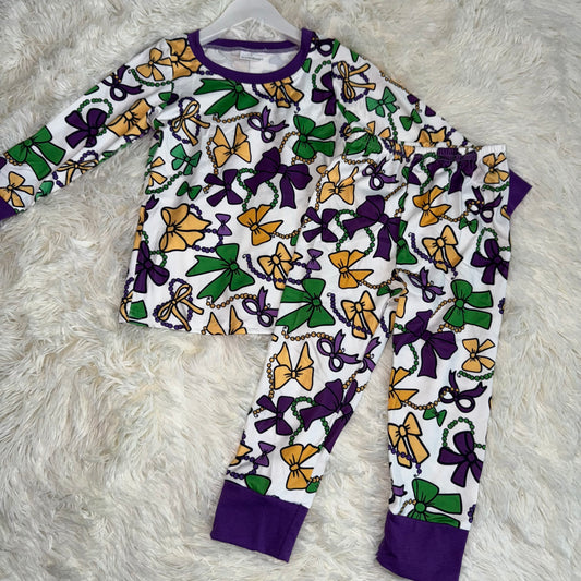 11.24 RST GLP2872 Baby Girls Mardigras Bows Masks Top Pants Pajamas Sets