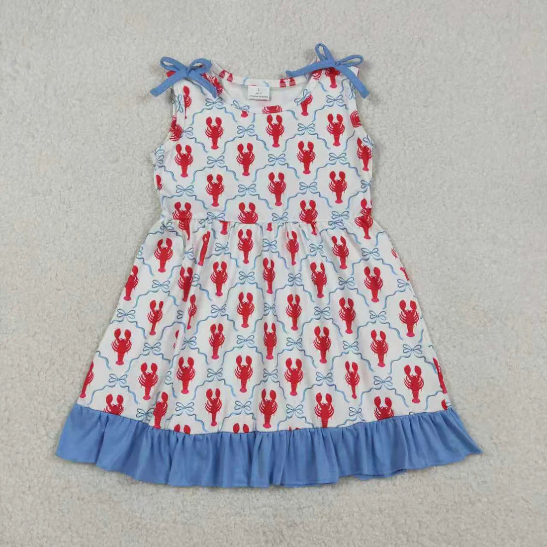 1.7 RTS Sibling Baby Girls Bows Crayfishes Checked Shorts Clothes Set Ruffle Knee Length Dresses
