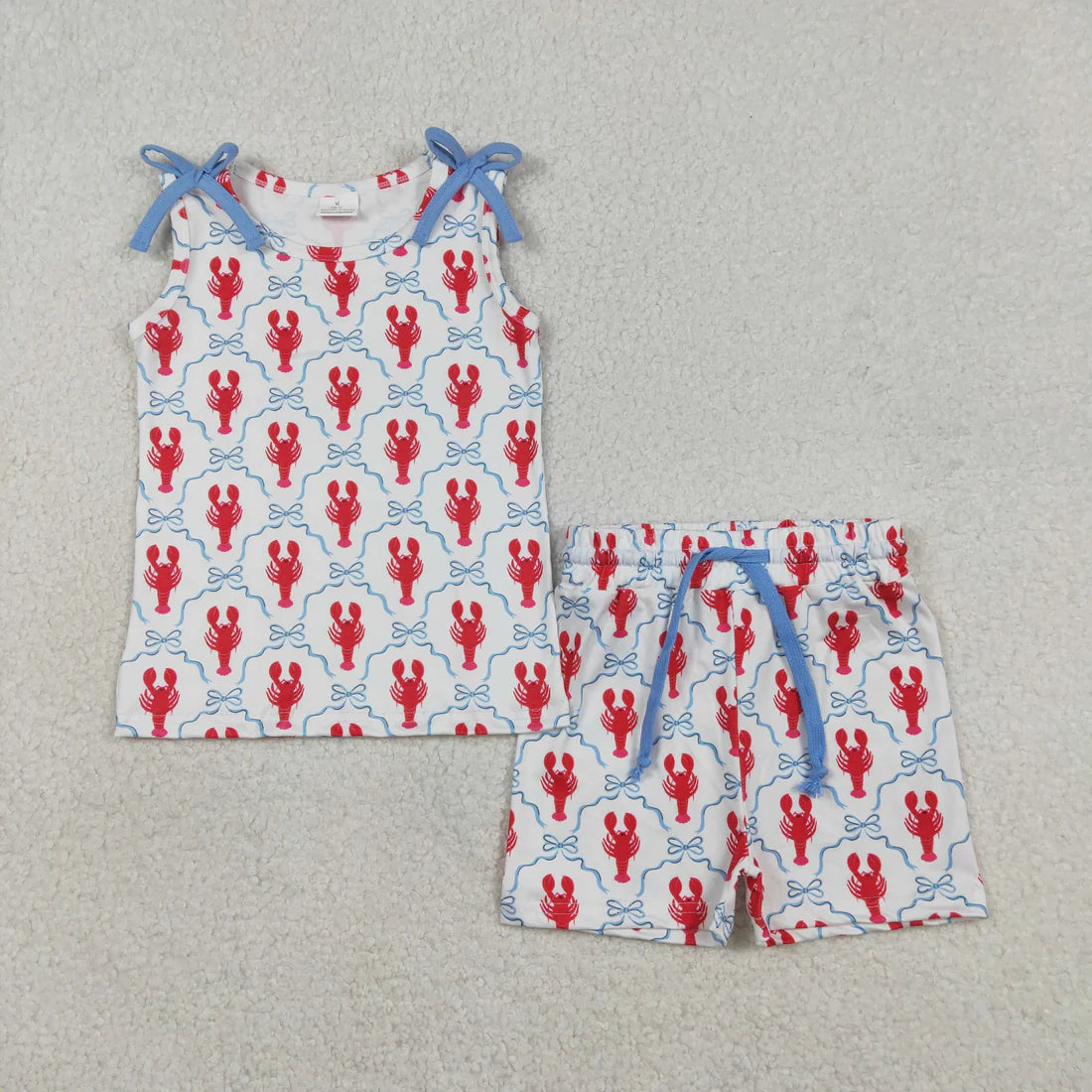 1.7 RTS Sibling Baby Girls Bows Crayfishes Checked Shorts Clothes Set Ruffle Knee Length Dresses
