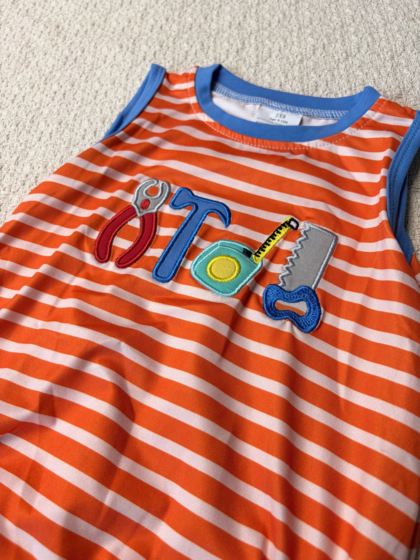 0430 RTS Sibling Short sleeves navy tools baby boys clothes and romper