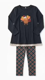 (Preorder new) No moq Girls Thanksgiving Turkey Print Long Sleeve Top Plaid Leggings Set